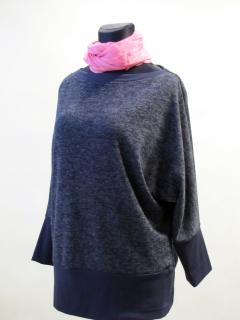 Melanżowy sweter Maxi kimono granatowo/ szary