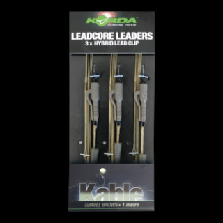 Korda - Leadcore Leaders Hybrid Lead Clip Gravel 3 per Pack 1m - Gotowe zestawy leadcore z bezpiecznym klipsem Gotowe zestawy leadcore z bezpiecznym klipsem