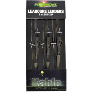 Korda - Leadcore Leaders Hybrid Lead Clip Weed/ Silt 3 per Pack 1m - Gotowe zestawy leadcore z bezpiecznym klipsem Gotowe zestawy leadcore z bezpiecznym klipsem