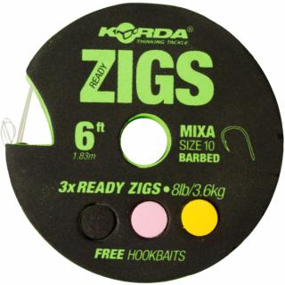 Korda - Ready Zigs 6 Barbless Size 10/180cm/3 Zigs On Spool - gotowe przypony gotowe przypony