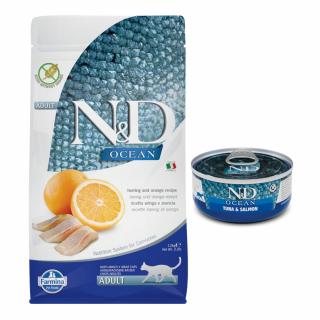 ND OCEAN HERRING Orange 1,5kg Grain Free adult Cat fish dla kota Farmina + puszka 70g nd 1x ocean tuna salmon