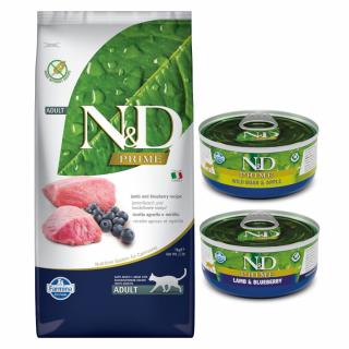 ND PRIME 5KG Lamb Blueberry Adult Farmina + puszka 1x prime lamb 70g + 1x wild boar 70g