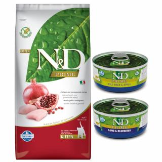 ND Prime Kitten 5kg Chicken Pomegranate Natural Delicious Farmina + puszka 1x prime lamb 70g + 1x wild boar 70g