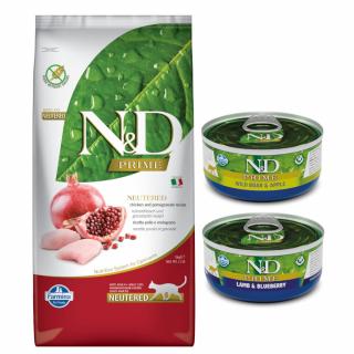 ND PRIME Neutered 5kg Chicken Pomegranate Farmina Natural Delicious + puszka 1x prime lamb 70g + 1x wild boar 70g