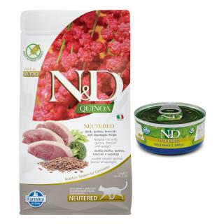 ND Quinoa Duck Neutered 1,5kg Cat Adult Farmina Kaczka + puszka prime wild boar 70g