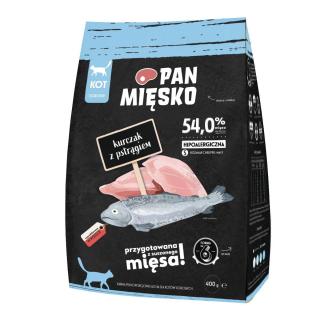 Pan Mięsko Kurczak z Pstrągiem 400g dla kotów chrupki S