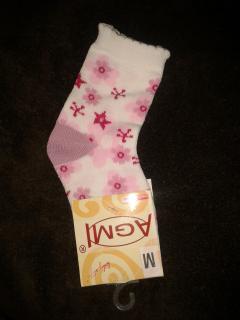 Skarpetki dziewczęce XL z pikotką - białe w różowe kwiatki