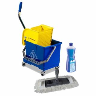 TTS zestaw do mycia podłóg - mop dual system kompletny, wózek z wyciskarką, płyn Blue Kleen