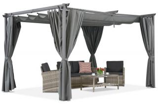 Antracitová terasová pergola se závěsy La Palma 4x4 Garden Point