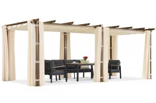 Barbadoská pergola na terasu 3x6 m s dřevěnými béžovými závěsy Garden Point