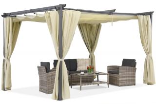 Béžová terasová pergola se závěsy La Palma 4x4 Garden Point