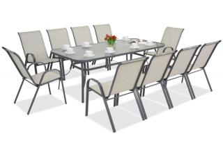 Kovový nábytek na zahradu Modena pro 10 osob s jídelním stolem Garden Point světle šedý