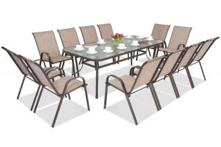 Ocelový jídelní nábytek Modena pro 12 osob s velkým stolem Garden Point hnědý