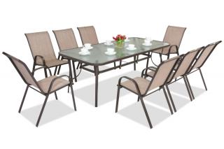 Ocelový jídelní nábytek Modena pro 8 osob s velkým stolem Garden Point hnědý
