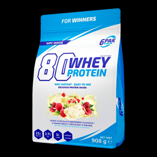 6PAK 80 Whey Protein 908g o smaku białej czekolady z malinami