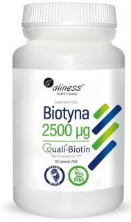 ALINESS Biotyna 2500 mcg QualiBiotin (Zdrowe włosy, Kobiece piękno) 120 Tabletek wegetariańskich