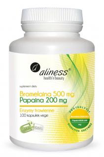 ALINESS Bromelaina 500mg, Papaina 200mg (Enzymy roślinne) 100 Kapsułek wegetariańskich
