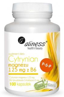 ALINESS Cytrynian Magnezu 125 mg z Witaminą B6 (P-5-P) - 100 kapsułek wegetariańskich