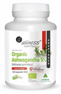 ALINESS Organic Ashwagandha 5% KSM-66 200mg 100 Kapsułek wegetariańskich