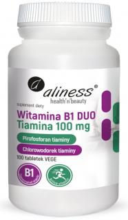 ALINESS Witamina B1 DUO (Tiamina, Układ nerwowy) 100mg 100 Tabletek wegańskich