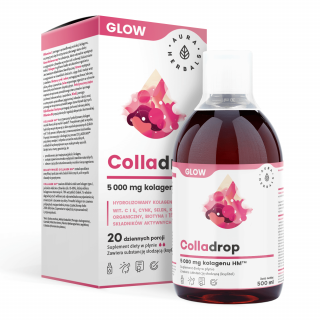AURA HERBALS Colladrop Glow 5000mg (Kolagen morski, Skóra Włosy Paznokcie) 500ml
