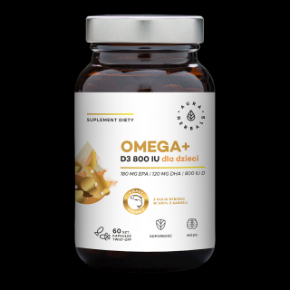 Aura Herbals Omega+ Witamina D3 800 IU dla dzieci 60 kapsułek twist-off