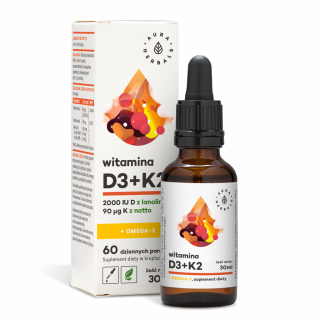 AURA HERBALS Witamina D3 2000 IU + K2 + Omega-3 30ml