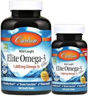 Carlson Labs Elite Omega 3 1600mg  90 + 30 kapsułek o smaku cytrynowym