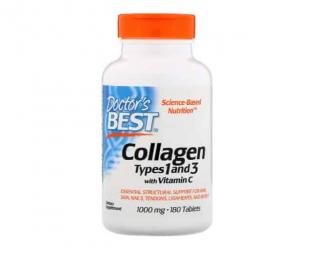 Doctor's Best Collagen Types 1 and 3 with Vitamin C (Kolagen typu 1 i 3 z Witaminą C) 1000mg 180 Tabletek