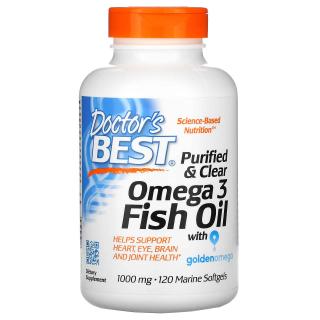 Doctor's Best Purified  Clear Omega 3 Fish Oil 1000mg (Omega-3, EPA, DHA) 120 Kapsułek żelowych rybich