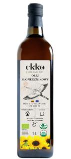 Ekko olej słonecznikowy do gotowania i smażenia tłoczony na zimno bio 1 l (szkło)