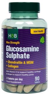 HOLLAND  BARRETT Max Strength Glucosamine Sulphate + Chondroitin  MSM + Collagen (90 tabl.)