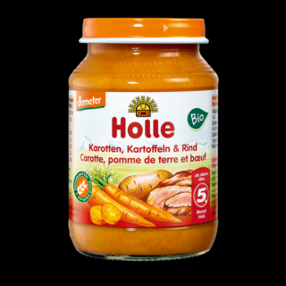 Holle marchew  ziemniak  wołowina bez dodatku cukrów bezglutenowe od 5 miesiąca demeter bio 190 g (słoik)
