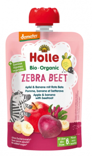 Holle mus buraczana zebra (jabłko  banan  burak) bez dodatku cukrów od 6 miesiąca demeter bio 100 g