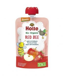 Holle mus czerwona pszczoła (jabłko  truskawka) bez dodatku cukrów od 8 miesiąca demeter bio 100 g