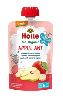 Holle mus jabłkowa mrówka (jabłko  banan  gruszka) bez dodatku cukrów od 6 miesiąca demeter bio 100 g