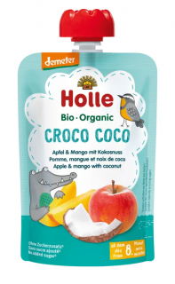Holle mus kokosowy krokodyl (jabłko  mango  kokos) bez dodatku cukrów od 8 miesiąca demeter bio 100 g