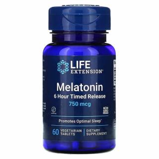 LIFE EXTENSION Melatonin 6 Hour Timed Release 750mcg (Melatonina) 60 Tabletek wegetariańskich