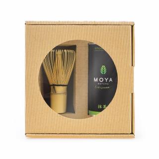 Moya matcha zestaw herbata zielona matcha codzienna japońska bio 30 g  miotełka bambusowa chasen