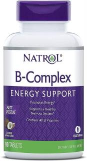 NATROL B-Complex Fast Dissolve (Kompleks Witamin z grupy B) 90 Tabletek wegetariańskich Kokos