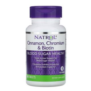 NATROL Cinnamon, Chromium  Biotin 60 Tabletek