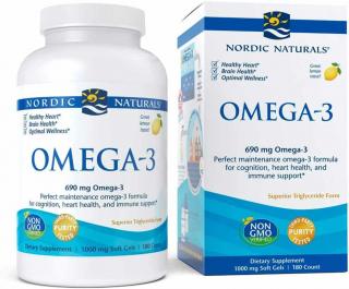 NORDIC NATURALS Omega-3 690mg (EPA DHA Wsparcie Zdrowia Mózgu i Serca) 180 Softgels Cytryna