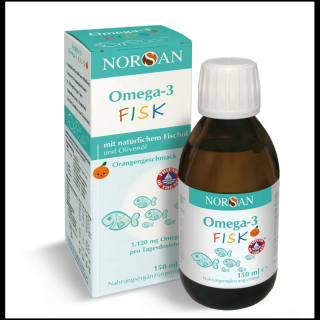Norsan Omega-3 Fisk dla dzieci olej rybny 150 ml o smaku pomarańczowym