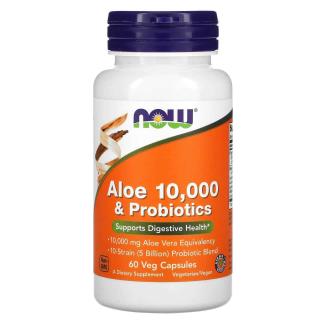 NOW FOODS Aloe 10,000  Probiotics (Probiotyk, Wsparcie Układu Trawiennego) 60 Kapsułek wegetariańskich