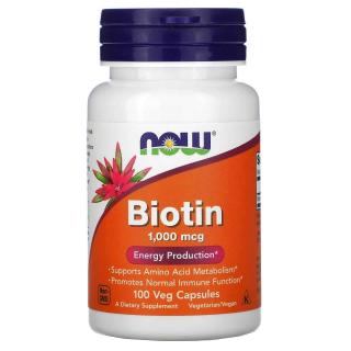 NOW FOODS Biotin 1000mcg (Biotyna) 100 Kapsułek wegetariańskich