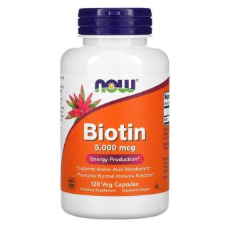 NOW FOODS Biotin 5000mcg (Biotyna) 120 Kapsułek wegetariańskich