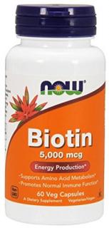 NOW FOODS Biotin 5000mcg (Biotyna) 60 Kapsułek wegetariańskich