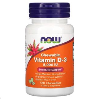 NOW FOODS Chewable Vitamin D-3 5000IU (Witamina D3) 120 Pastylek do żucia