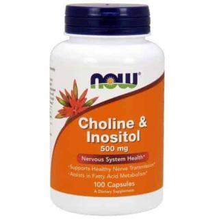 NOW FOODS Choline and Inositol 500mg (Cholina Inozytol) - 100 kapsułek wegańskich