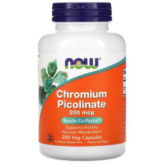 NOW FOODS Chromium Picolinate 200mcg (Pikolinian chromu) 250 Kapsułek wegetariańskich